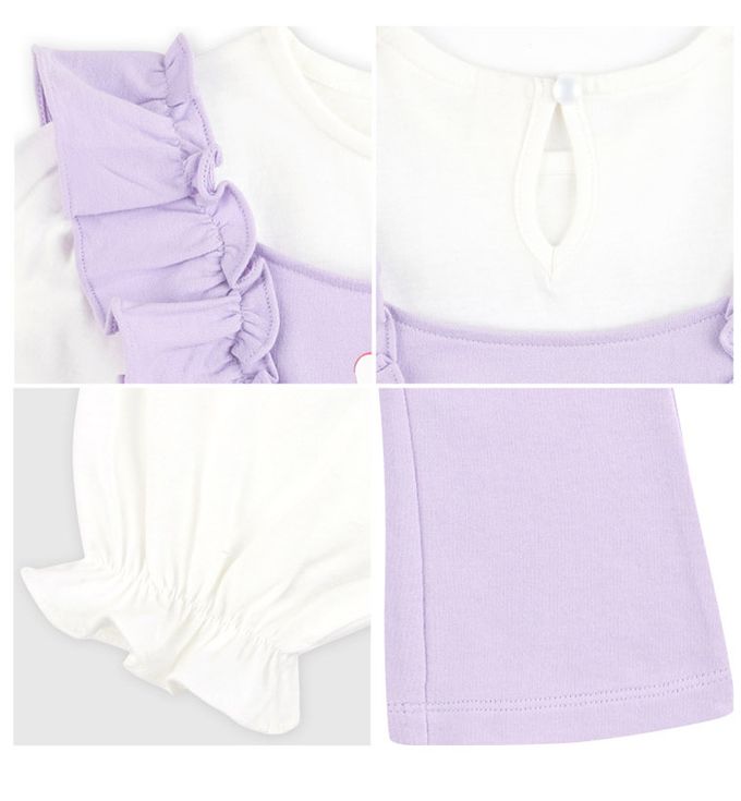 韓國 HEJMINI - 女孩感波浪邊裝飾長袖套裝-紫