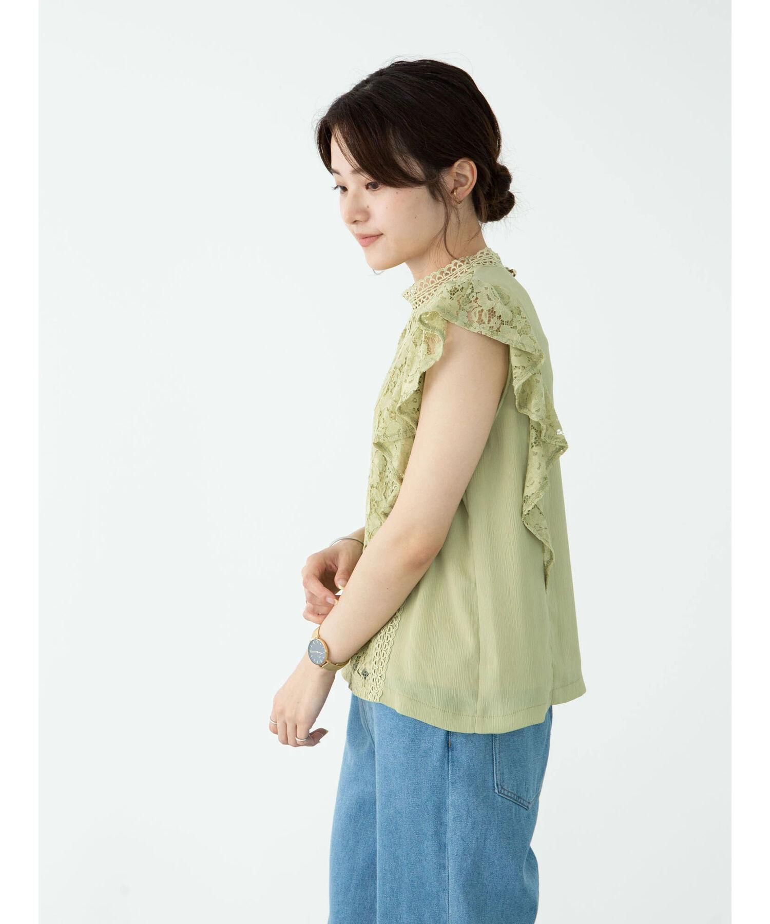 日本 ELENCARE DUE - 浪漫蕾絲無袖上衣-白