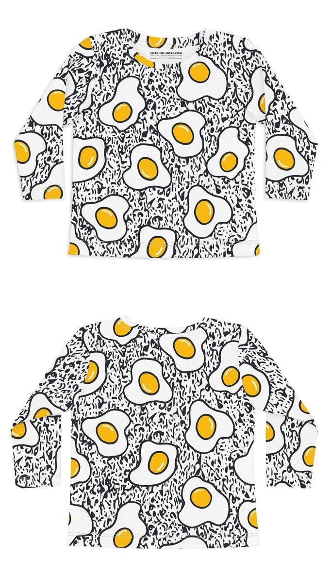 英國 SLEEP NO MORE - 100% 有機棉兒童圓領長袖上衣-荷包蛋 (2-4 Y)