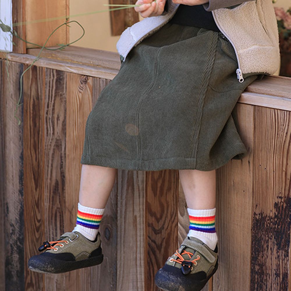 加絨保暖燈芯絨長裙-綠色