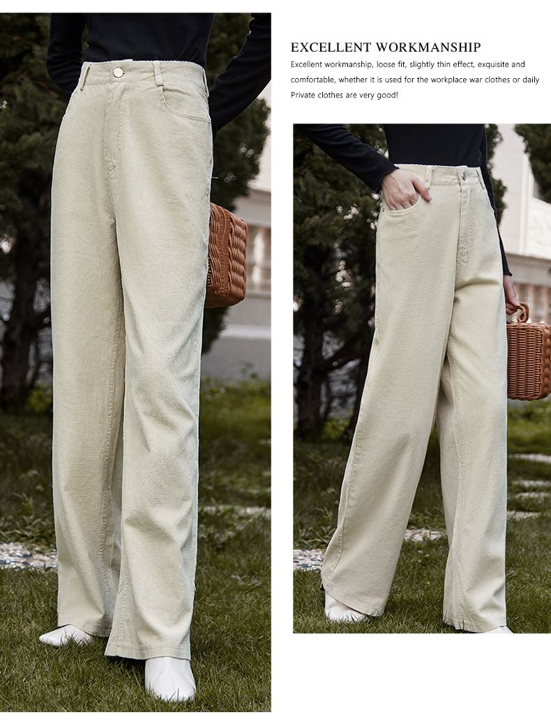 燈芯絨休閒闊腳褲-杏色