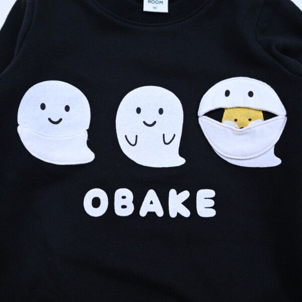 日本 Baby Room - 裏毛立體翻翻樂長袖上衣-可愛幽靈-淺灰