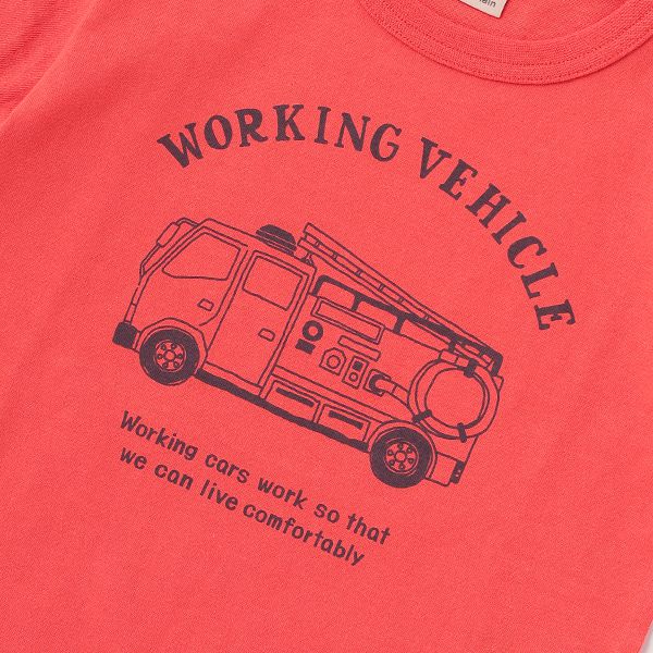 日本 petit main - 百搭印花短袖上衣-恐龍線條-卡其黃