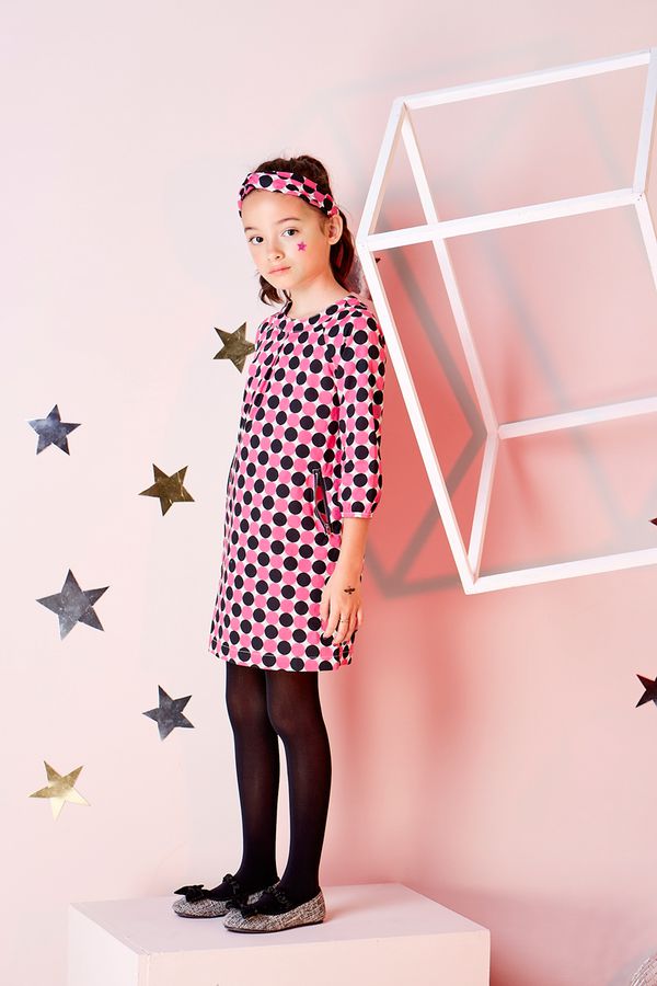 麗嬰房 Little moni - 幾何印花洋裝-熱情粉