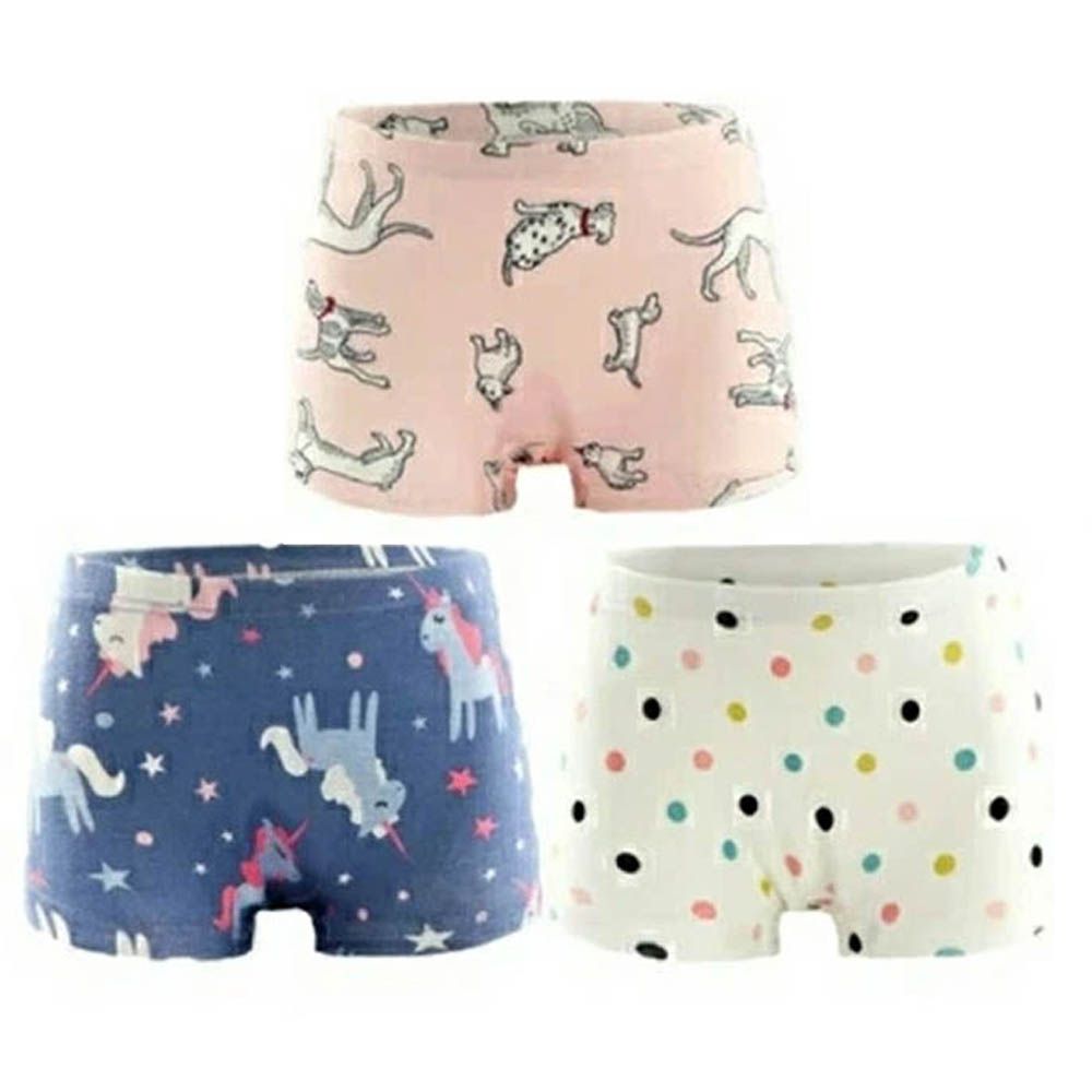 [樂天4冠王]純棉透氣女孩內褲(3入)-獨角獸x點點x動物-深藍白粉紅
