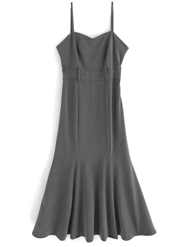 日本 GRL - 桃心領收腰魚尾吊帶裙(附腰帶)-黑