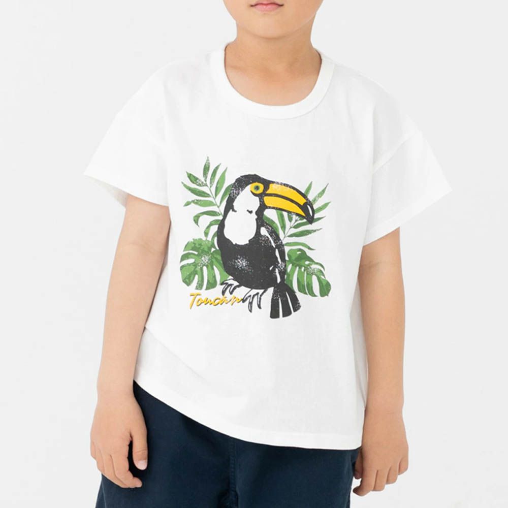 100%棉 定番印花短袖上衣-大嘴鳥-白