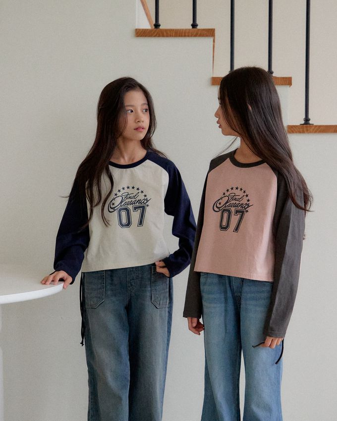 韓國 sm2 - 復古Y2K長袖短版上衣-深灰X粉