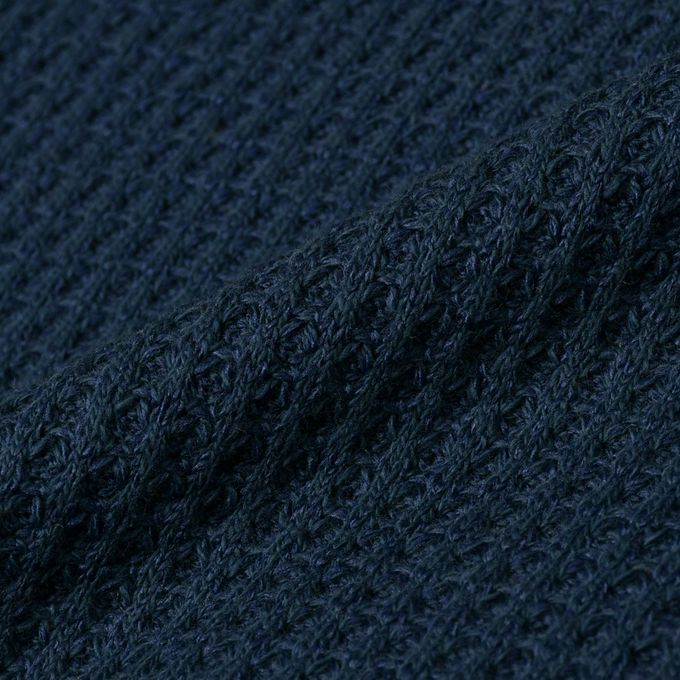 akachan honpo - 長袖裏起毛華夫格T恤-撞色袖-深藍色