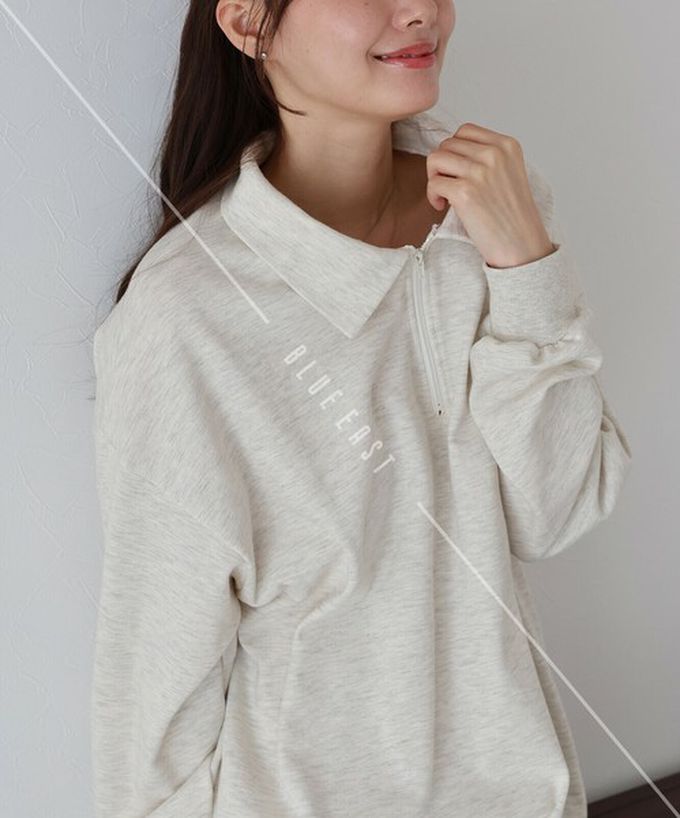 日本 BLUE EAST - 半拉鏈時尚休閒長袖洋裝-象牙白