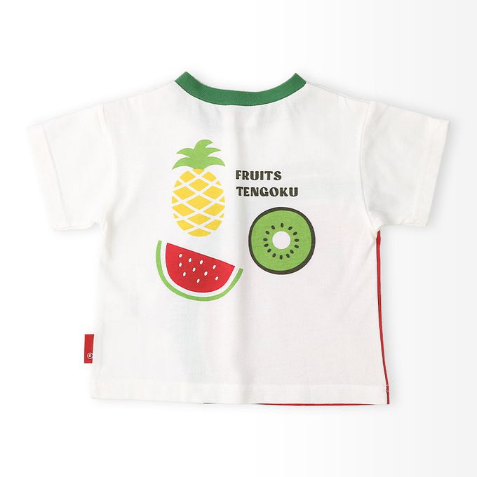 日本 ZOOLAND - 水果切片印花天竺棉短袖上衣-奇異果