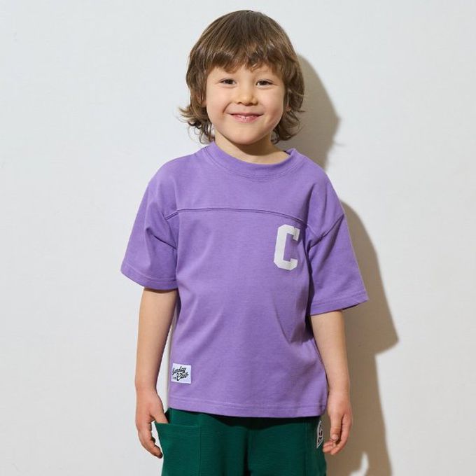 日本 b-ROOM - 正反都OK 落肩休閒T恤-字母C-紫