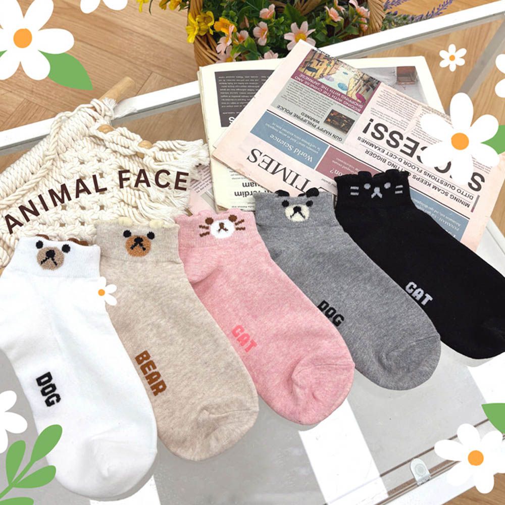 韓製耳朵造型彈性短襪 (23-25cm)-5雙,全花色各1