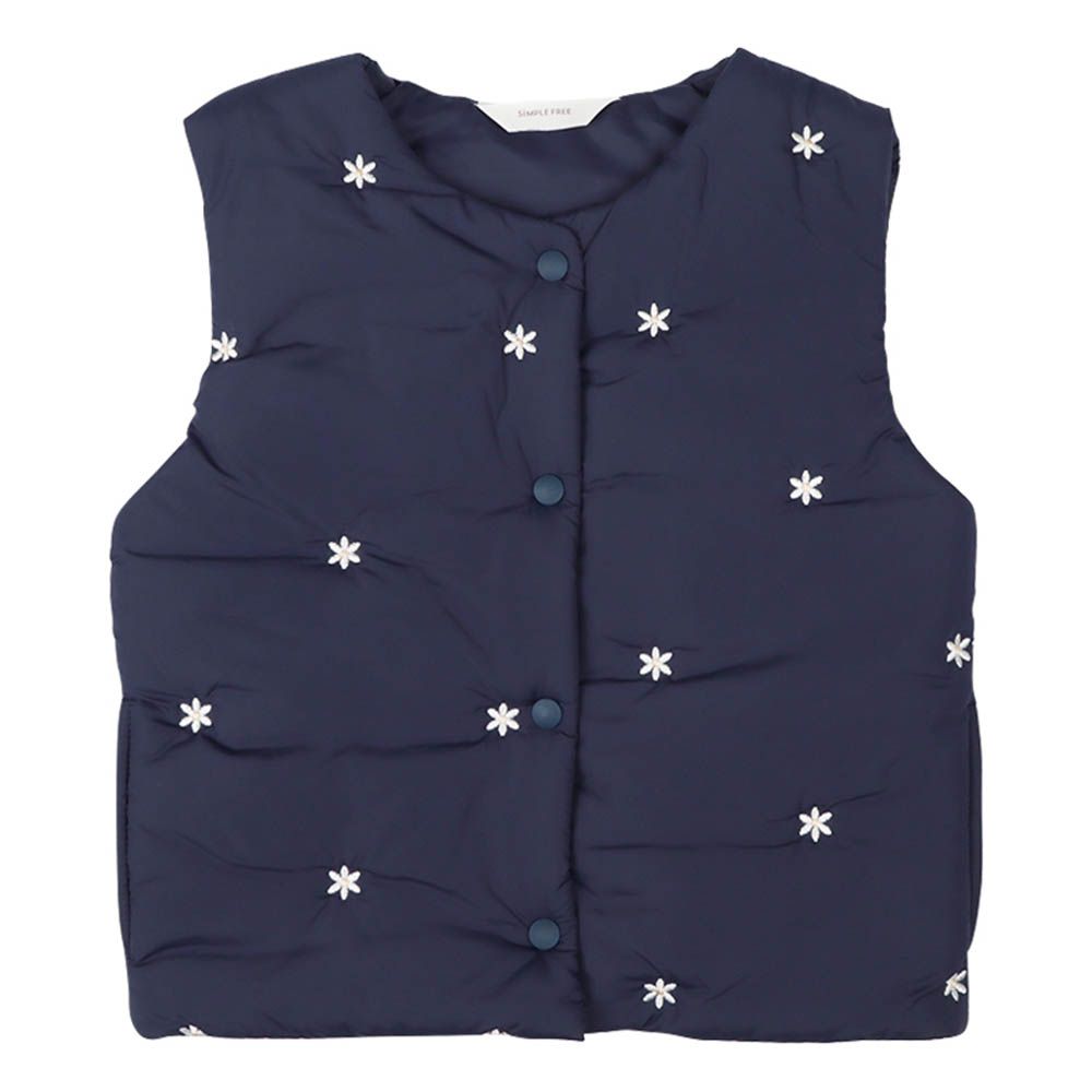 鋪棉背心-刺繡-深藍色
