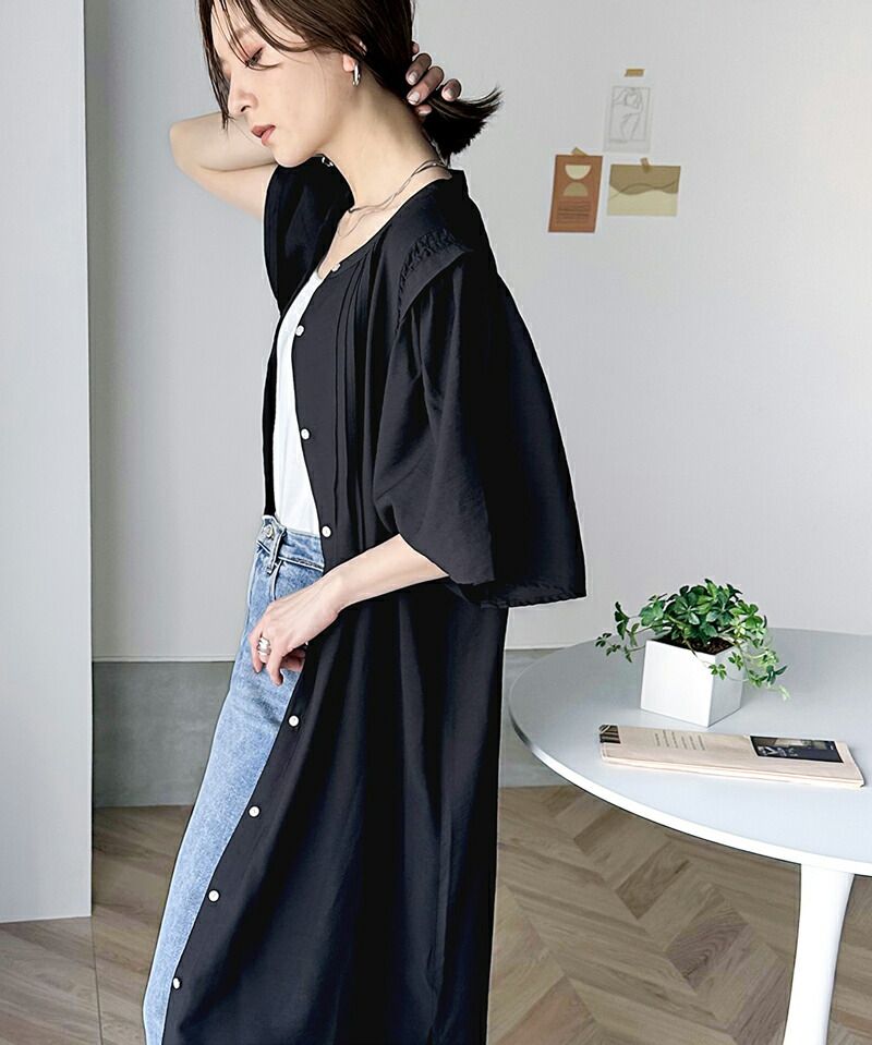 日本 Classical Elf - 優雅垂墜感排扣長版襯衫-米杏