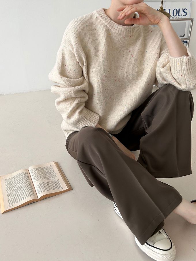 韓國女裝連線 - 日常簡約混紡長袖針織上衣-灰綠 (FREE)