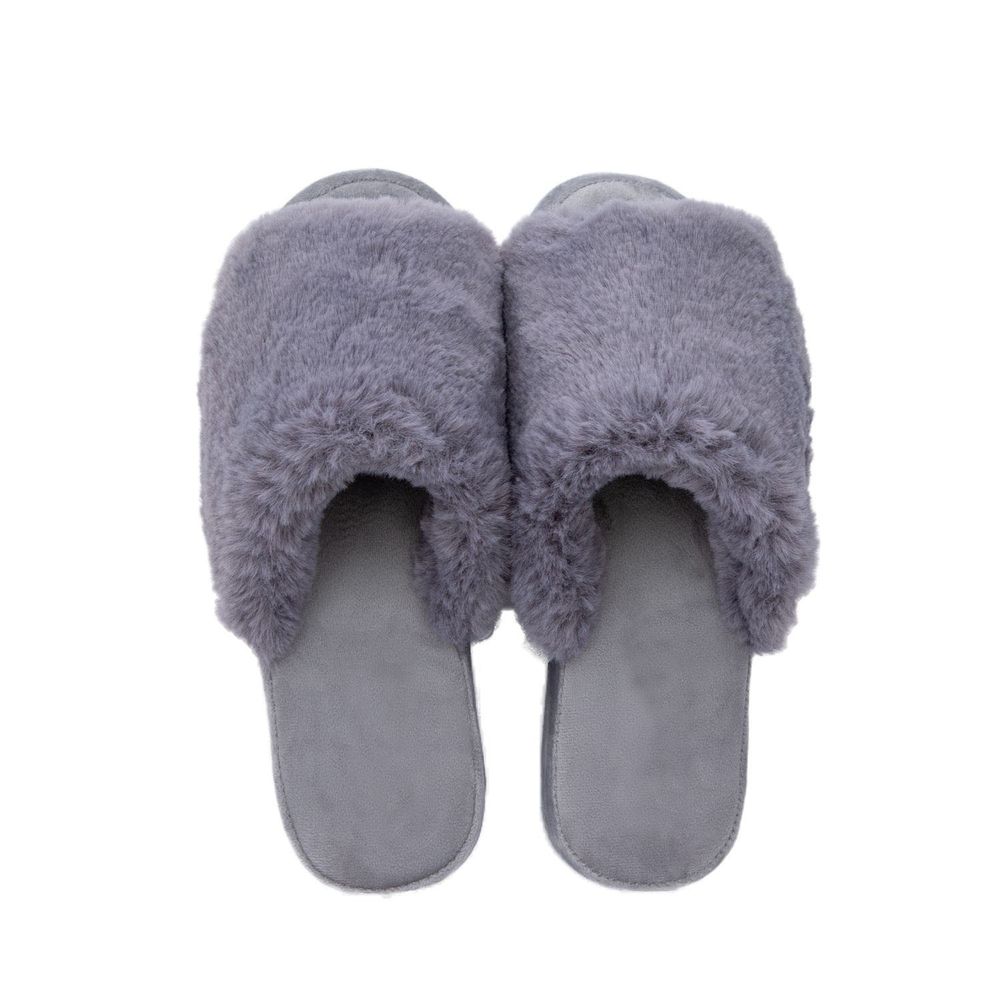 日本千趣會 - 華麗刷毛楔型保暖室內拖鞋-灰 (23-24.5cm)