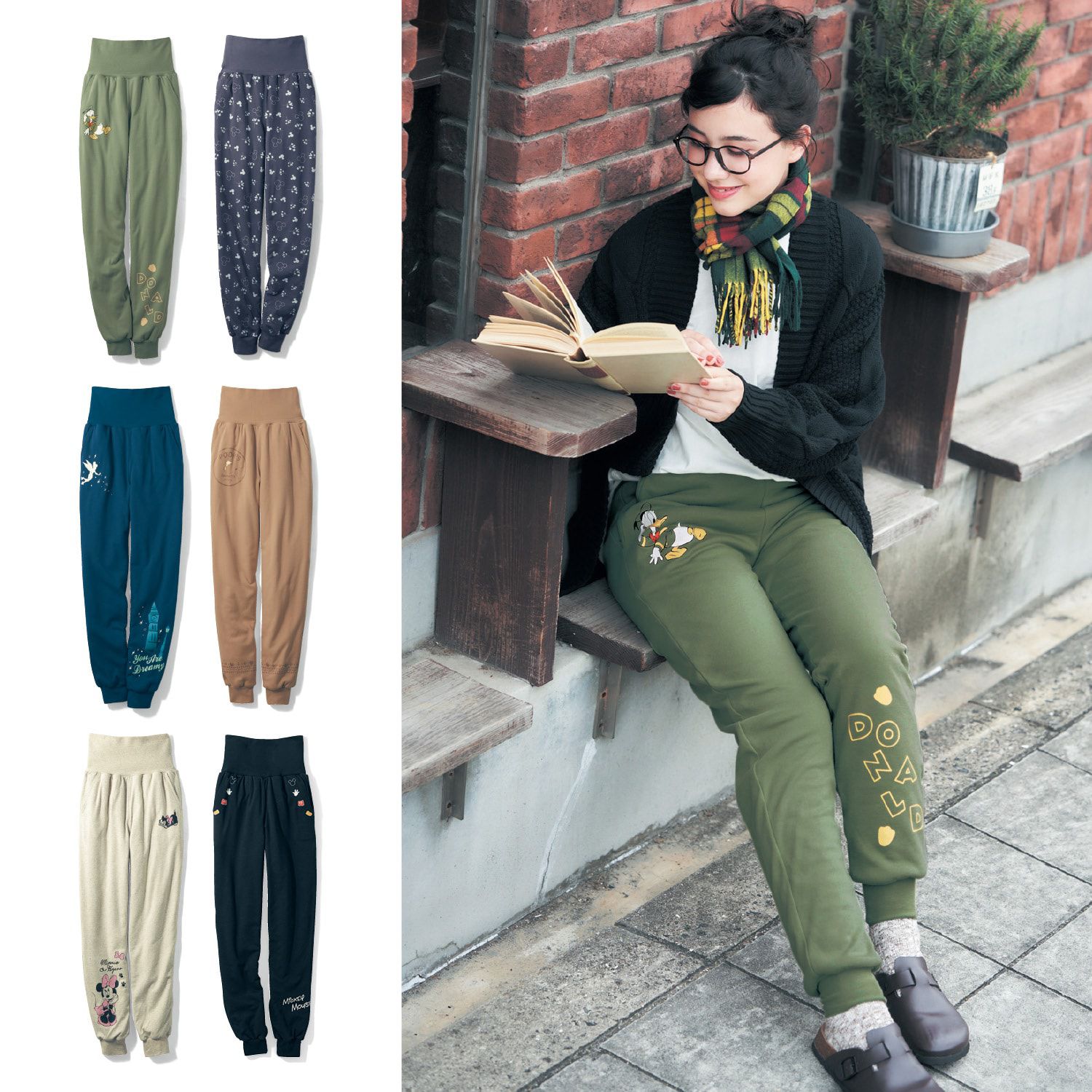 日本千趣會 - 迪士尼 柔軟家居休閒長褲-米奇花草-深灰