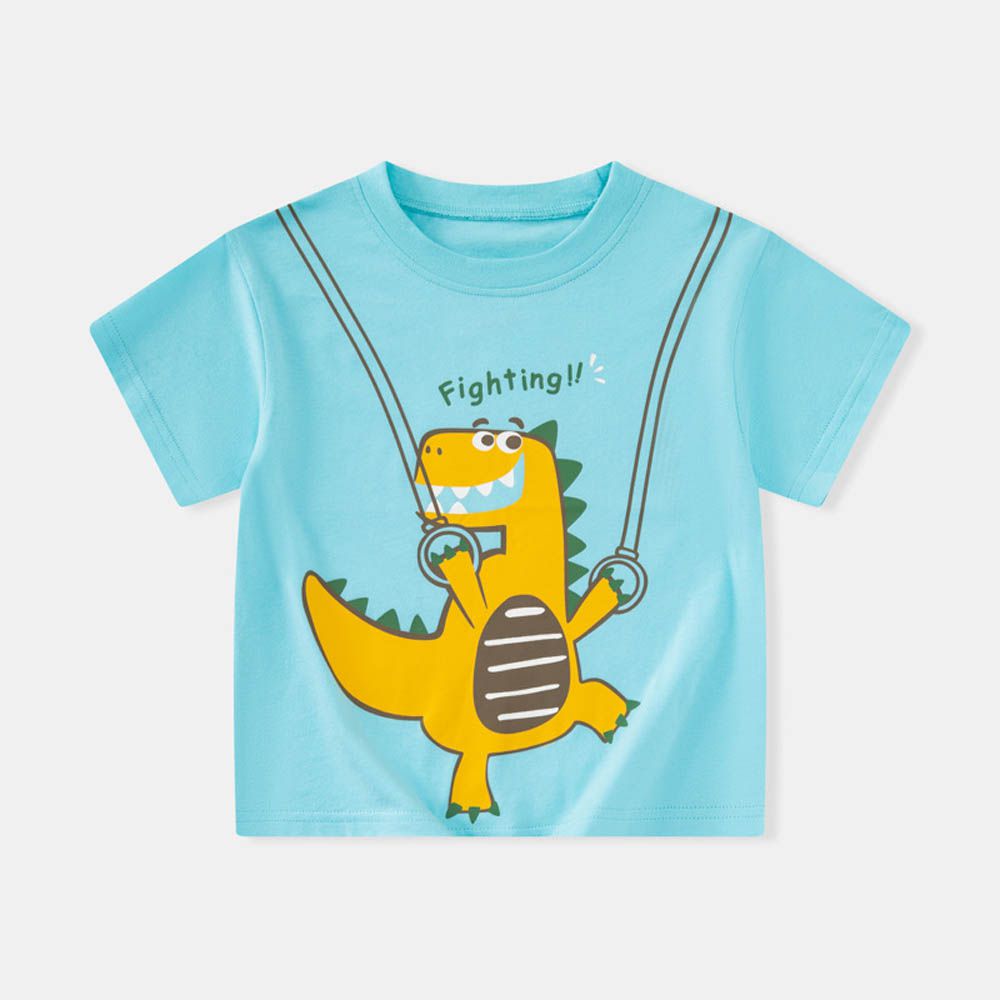 純棉短袖上衣-Fighting恐龍-藍色