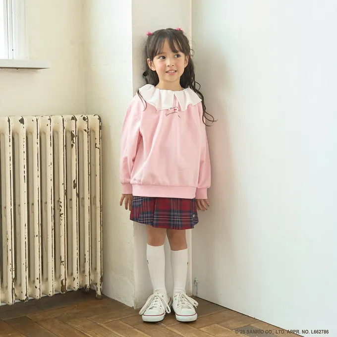 日本 Lycee mine - 連名款 正反兩穿純棉荷葉領長袖上衣-卡通人物三麗鷗-粉紅