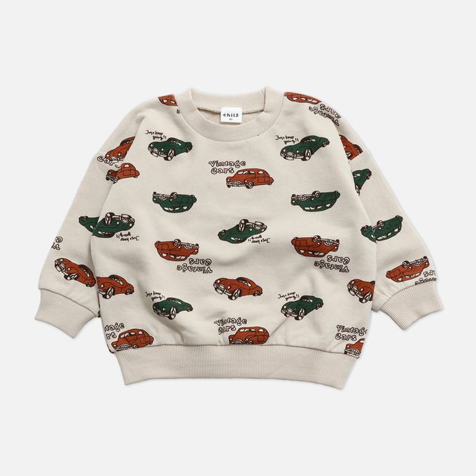 日本 Chil2 - 100%棉 裏毛滿版印花上衣-星月-淺藍