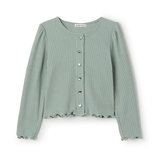 日本 Lycee mine - 愛心鈕扣羅紋針織薄外套-藍紫