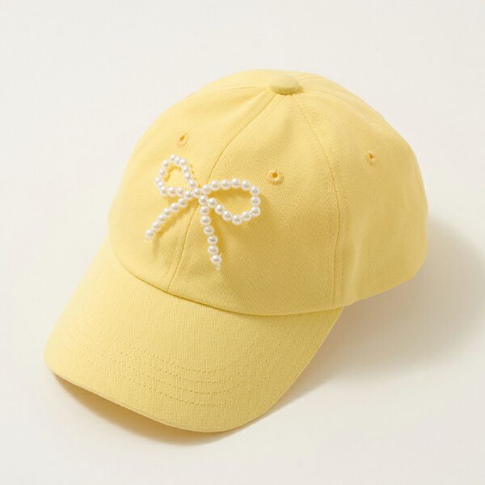 日本 Lycee mine - 甜美珍珠蝴蝶結棒球帽-粉 (54cm)