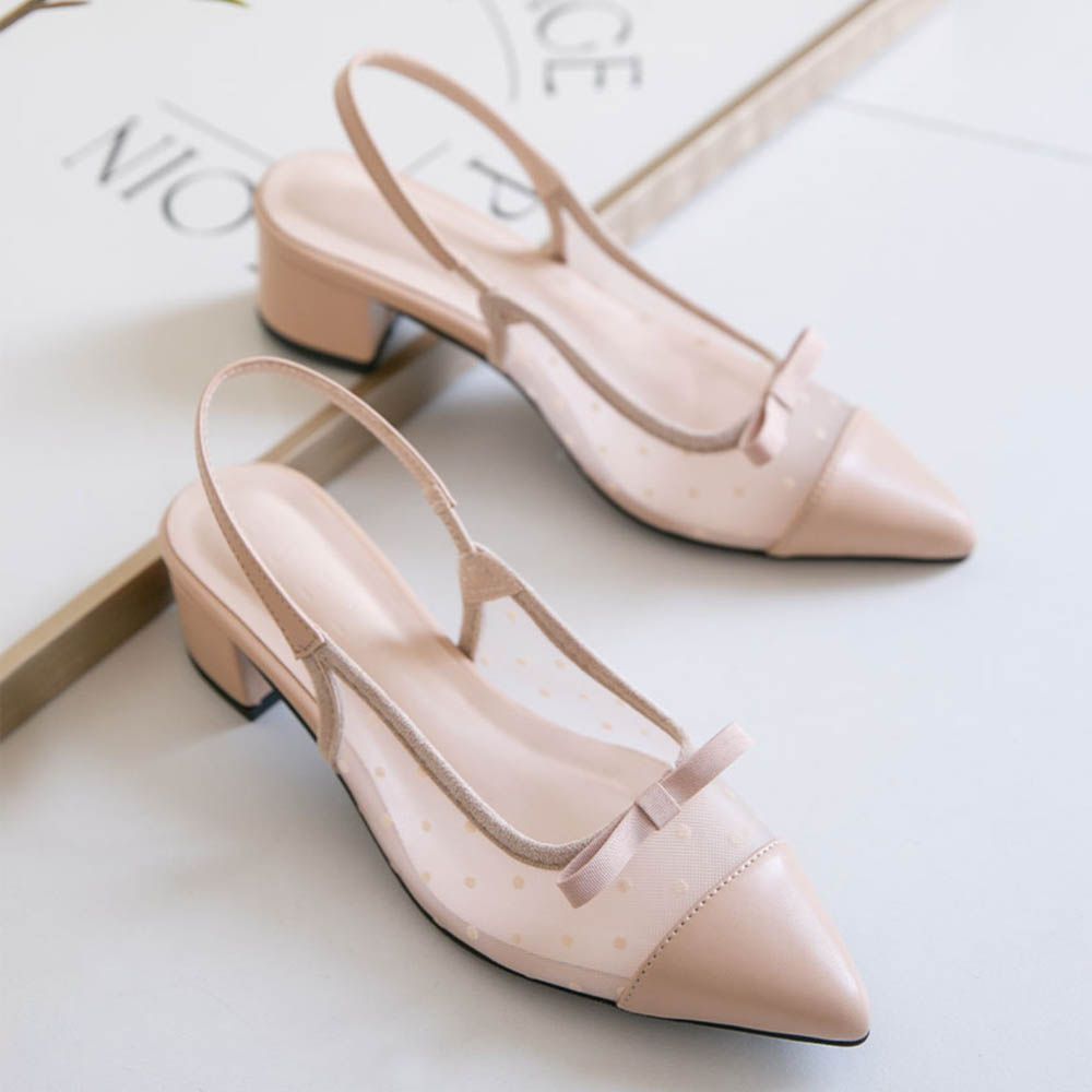 浪漫點點網眼尖頭矮跟涼鞋(4cm)-杏