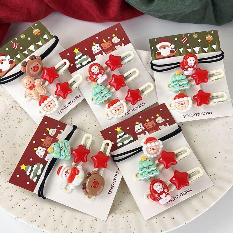聖誕節造型可愛髮夾+髮圈(3入)-兔兔手套髮圈