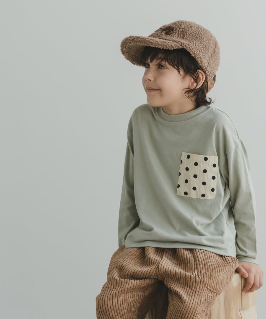 日本 PAIRMANON - 拼接口袋圓領薄長袖上衣-格紋-藍灰