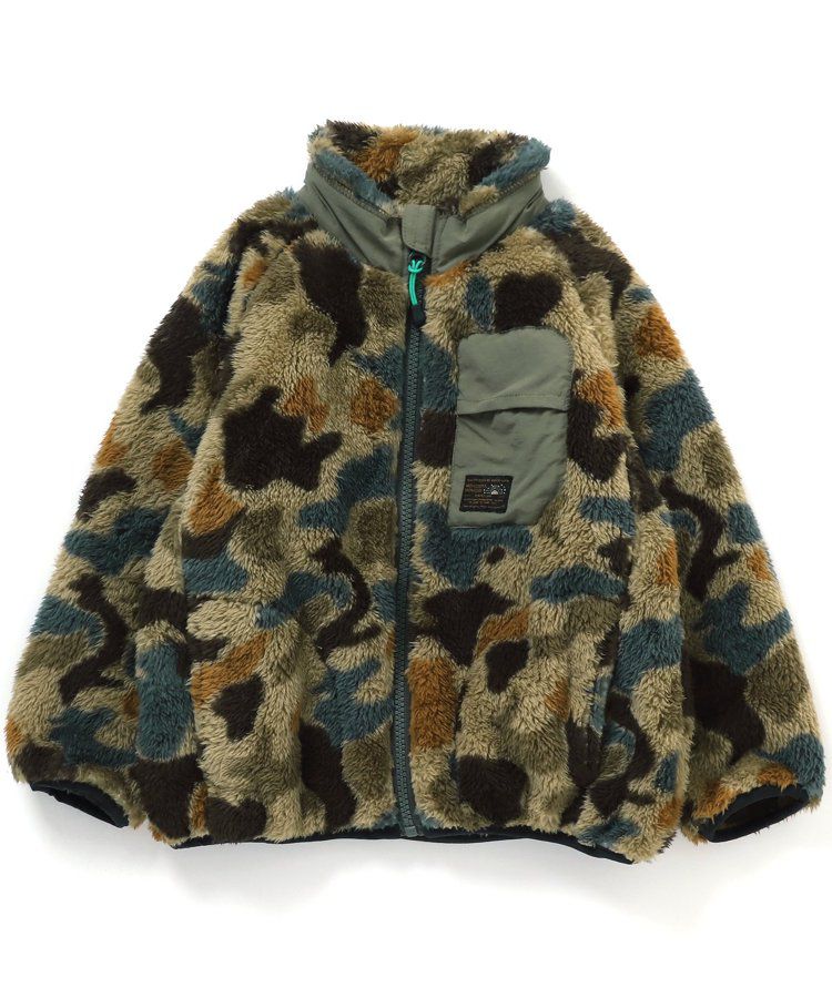 日本 BREEZE - 微立領泰迪熊保暖外套-迷彩-灰綠