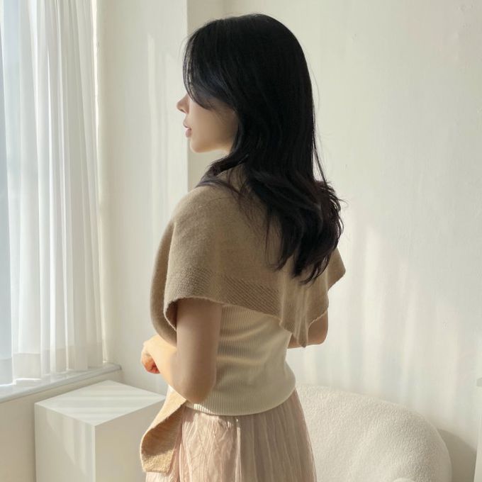 韓國 MAY - 三角披肩式圍巾/披巾-卡其