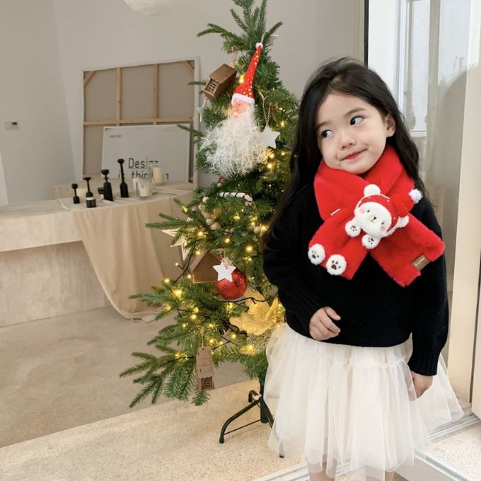 Love, Charlotte - 聖誕北極熊仿兔毛圍巾-兒童圍巾-紅色 (70 x 10 cm)