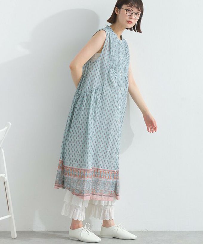 日本 Lupilien - 100%印度棉 清新印花柔軟洋裝-圖騰-白