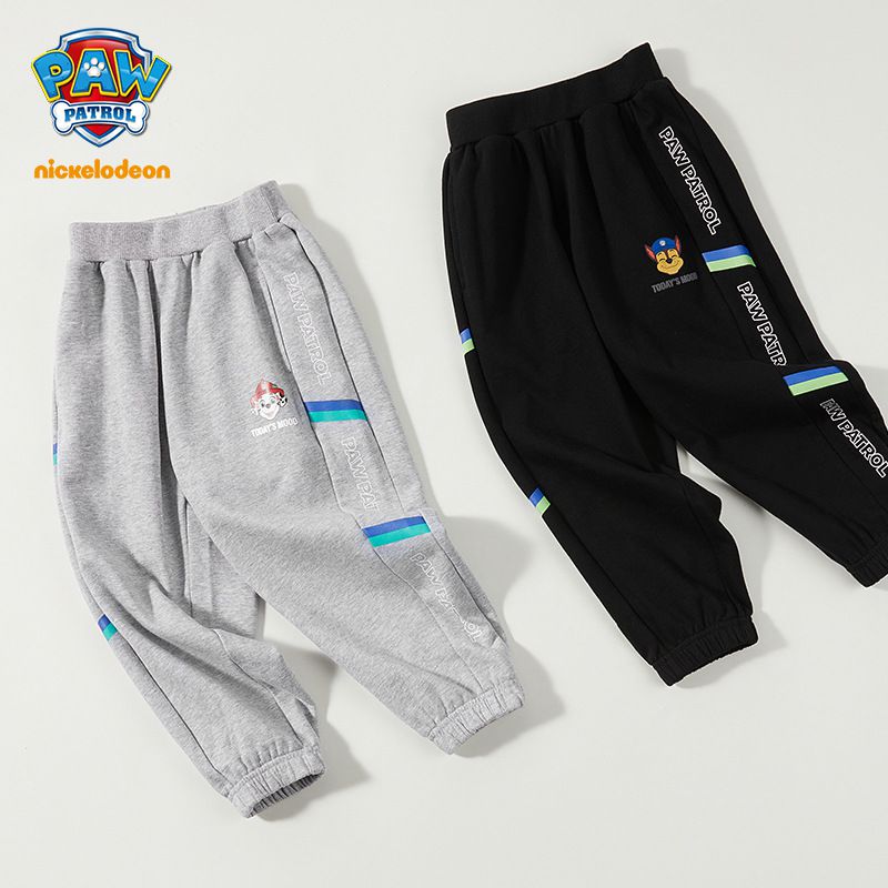 卡通汪汪隊棉質束口運動長褲-卡通人物毛毛+英文字-灰色