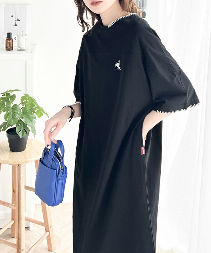 日本 Classical Elf - Java 純棉logo刺繡休閒素面洋裝-海軍藍