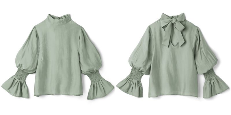 日本 GRL - 美背蝴蝶結雪紡糖果袖長袖上衣-時尚黑