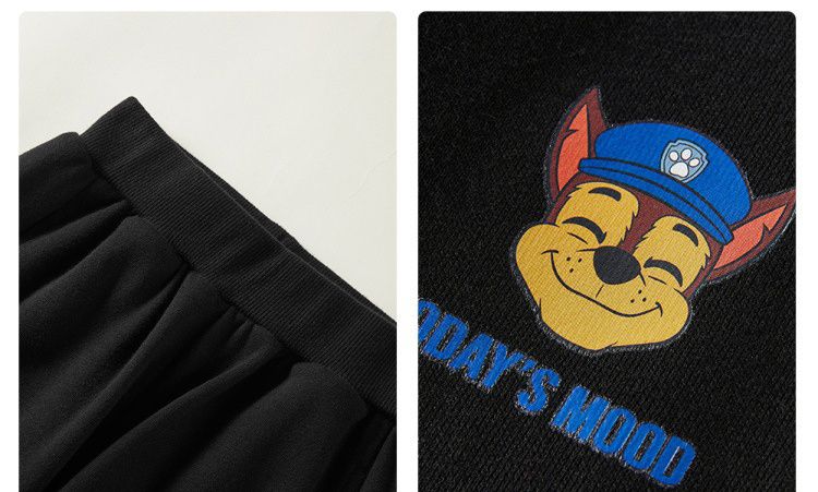 卡通汪汪隊棉質束口運動長褲-卡通人物毛毛+英文字-灰色