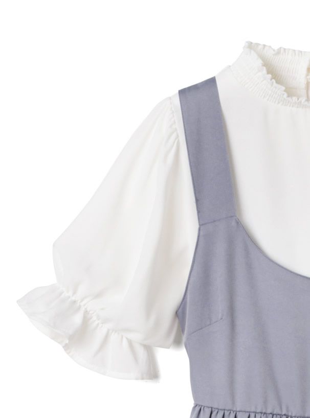 日本 GRL - 美背後綁帶蝴蝶結吊帶裙x五分袖上衣套裝-天空藍