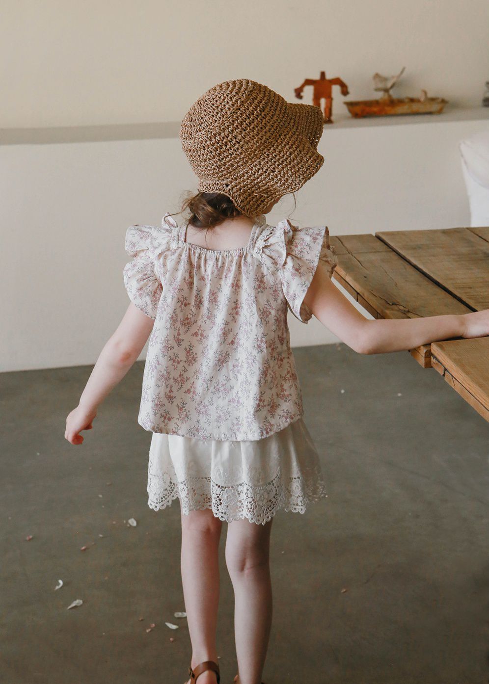 韓國 PuellaFLO - 雙層荷葉袖碎花上衣-粉紅花