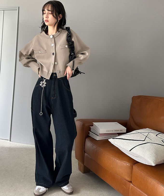 日本 Classical Elf - 風格金屬扣時尚短版開襟外套-黑