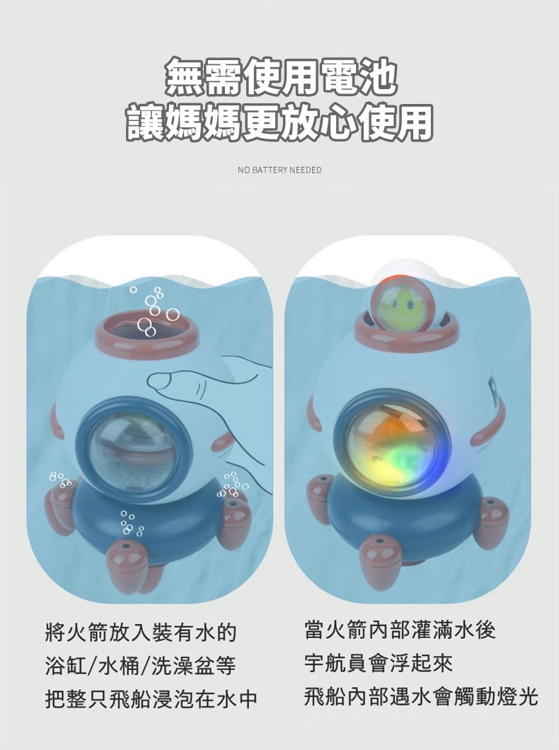 IngBaby - 發光旋轉噴水火箭 洗澡玩具