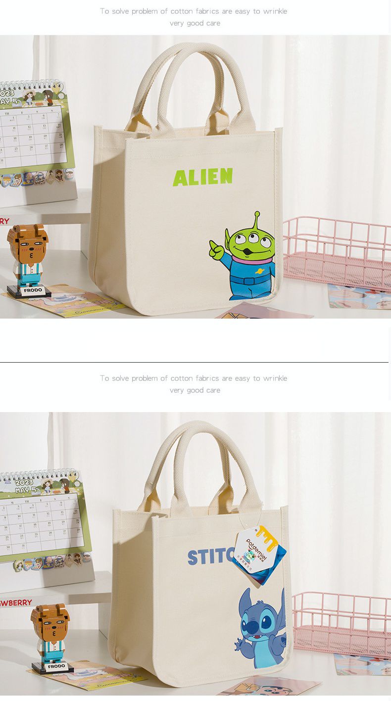 卡通方形多用途手提帆布袋/便當袋-卡通人物小熊維尼 (23x23x15cm)