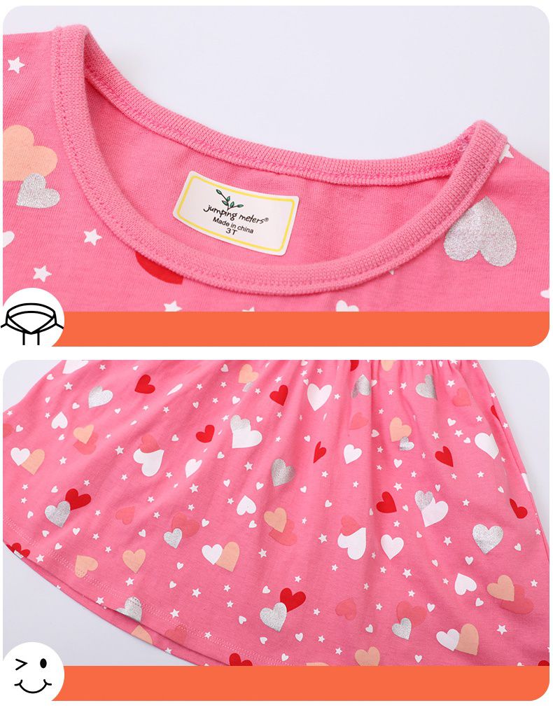 Jumping meters - 圓領小飛袖棉質洋裝-滿滿愛心-粉色