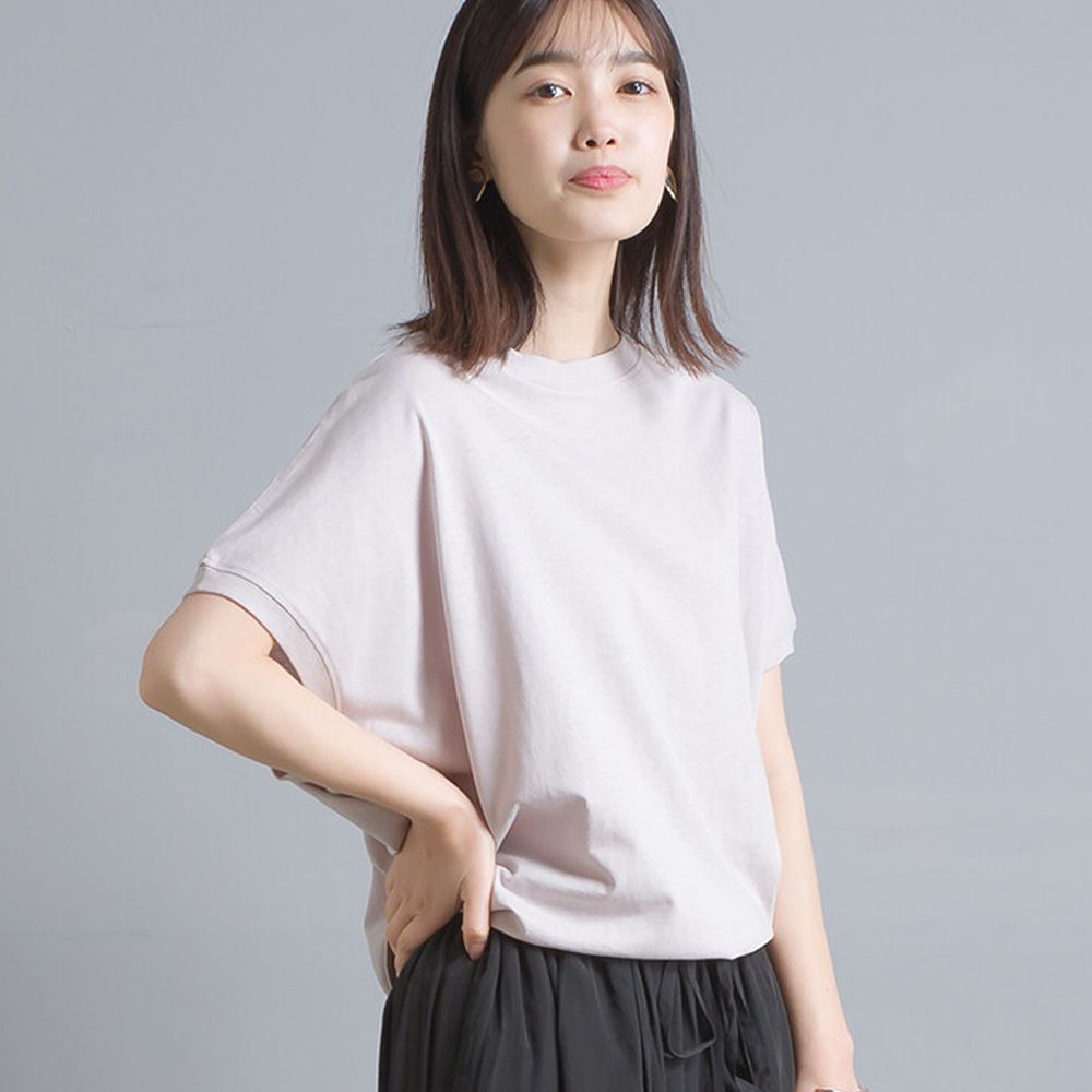 日本 OMNES - 棉麻舒適透氣短袖上衣-淺灰紫 (F)
