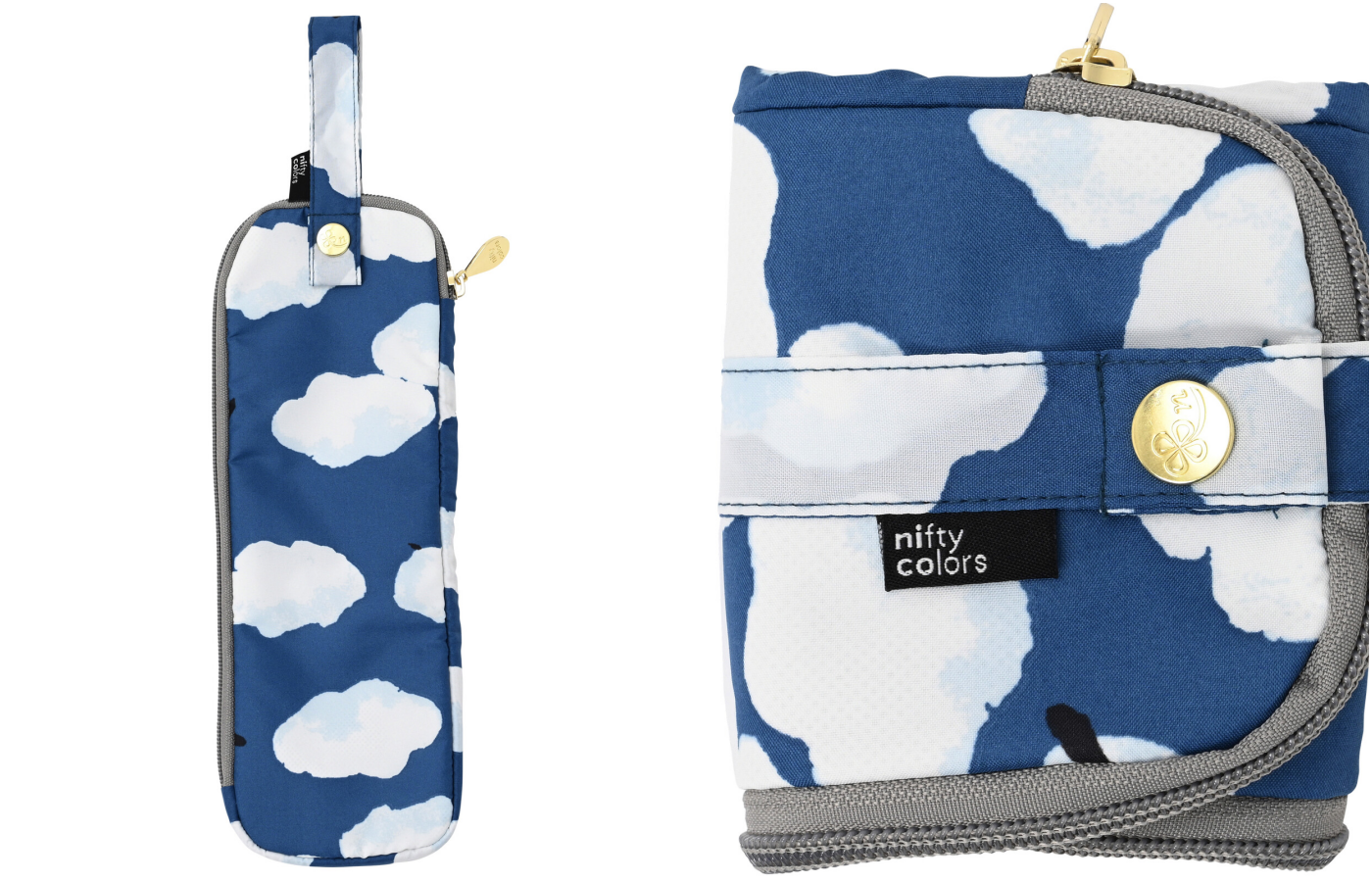 日本 nifty colors - 隨身雨傘吸水套-藍天白雲 (適用26cm以內折疊傘)