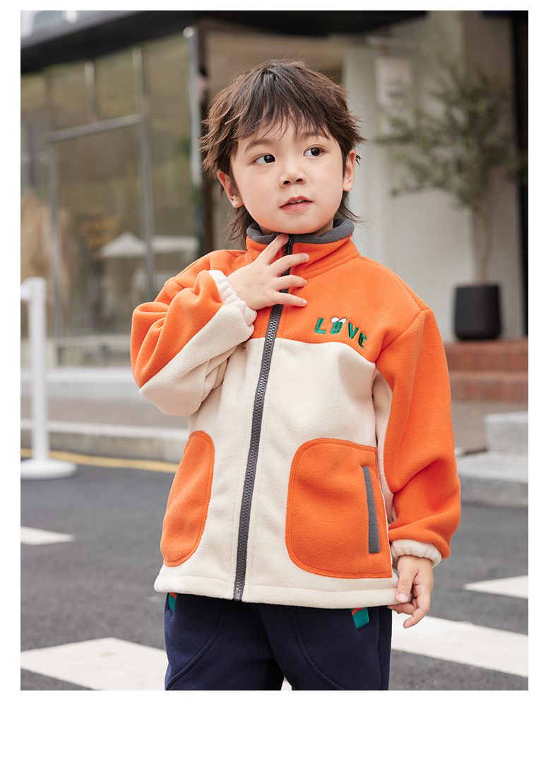 搖粒絨保暖兒童外套-LIVE-灰+杏