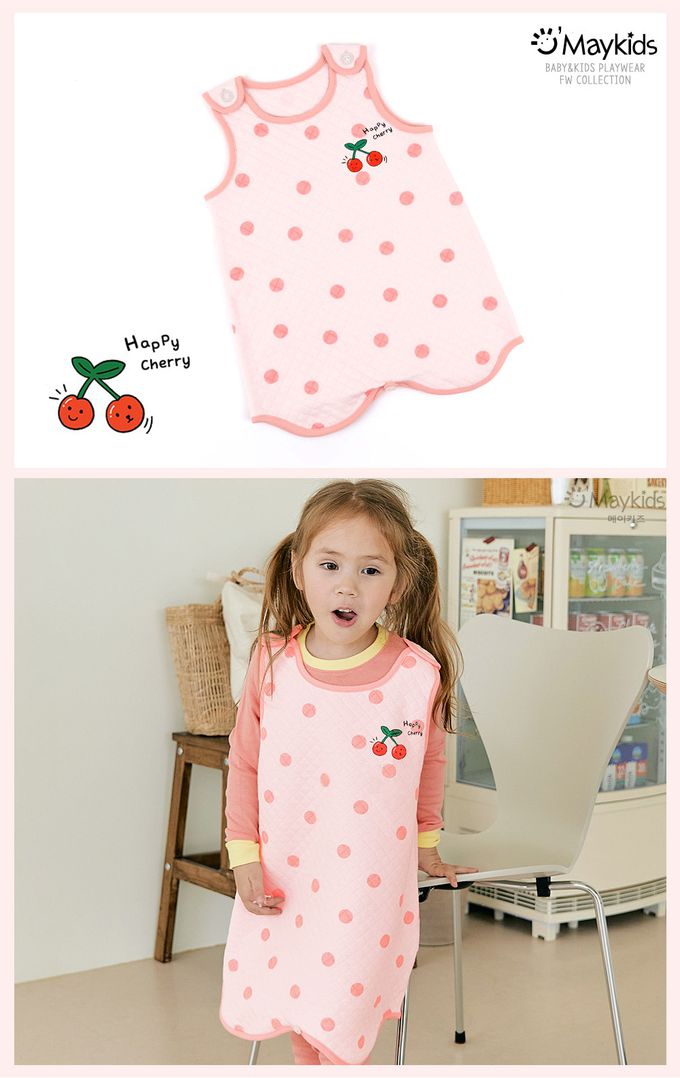 韓國 Maykids - 圓點紅櫻桃保暖防踢被-粉