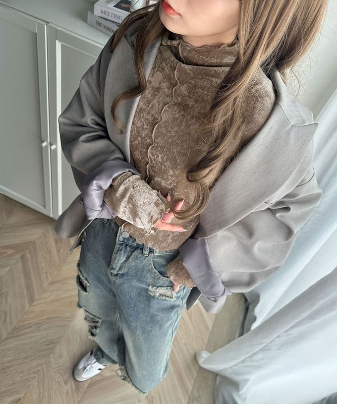 日本 Classical Elf - 前後2way 小奢華絲絨木耳長袖上衣-炭灰