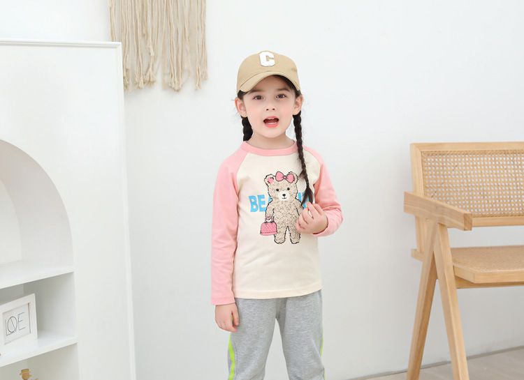 純棉長袖上衣-小熊逛街去-粉色